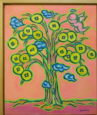 天使摇钱树吉祥油画