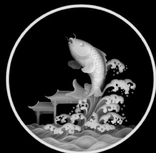 鲤鱼跃龙门圆盘挂件浮雕灰度图