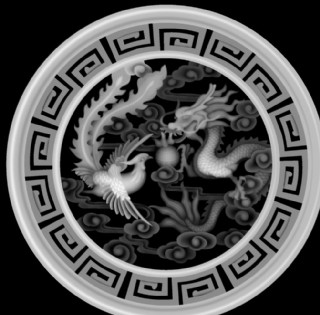 鸳鸯荷花圆盘浮雕灰度图图片-图行天下图库